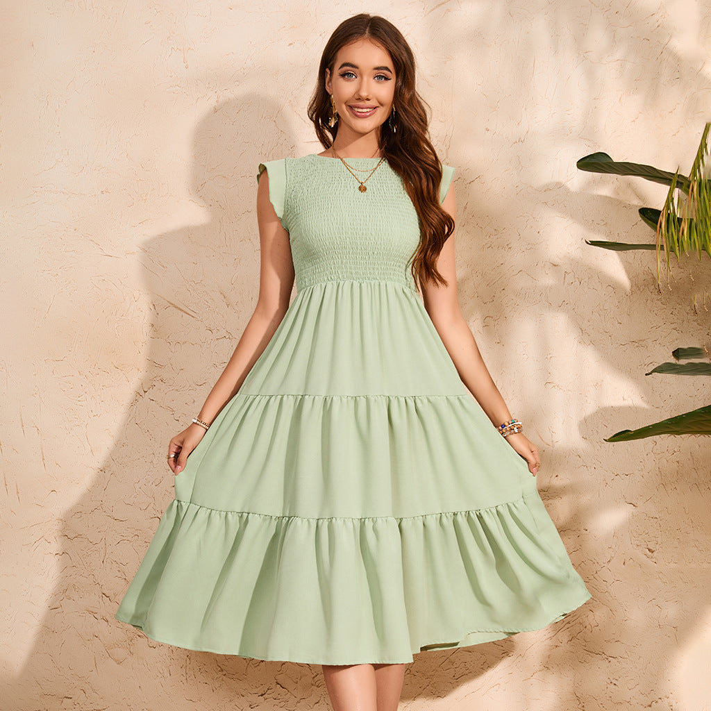 Women's Summer Flutter Sleeve Tiered Ruffle Maxi Dress – Flowy Chiffon Maternity Dress