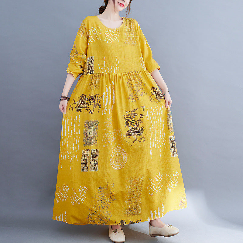 Women Yellow Plus Sizes Long Cozy Dresses-Dresses-Free Shipping at meselling99