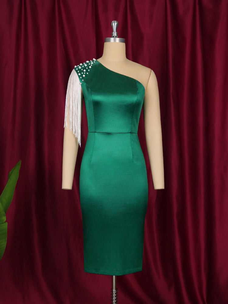 Sexy One Shoulder Tassels Bodycon Party Dresses-Dresses-Free Shipping at meselling99