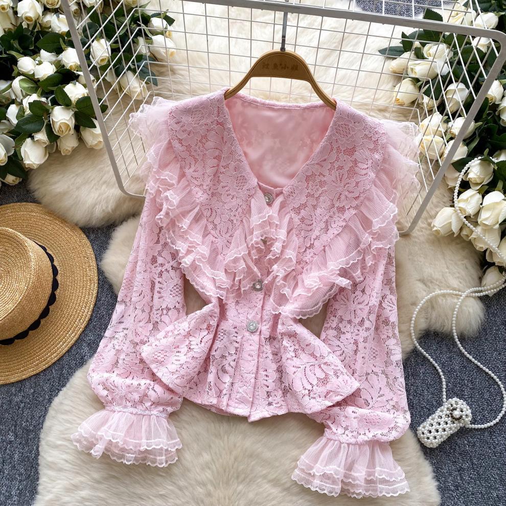 Lace Patchwork Lantern Sleeve Blouse