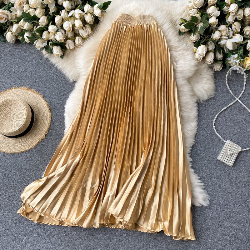 Luxury Heavy-Duty Pleated Midi A-Line Skirt