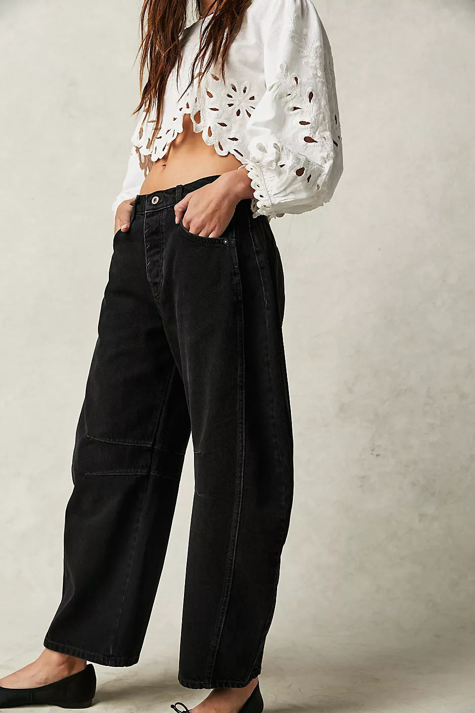 High-Waist Loose Fit Draped Wide Leg Jeans