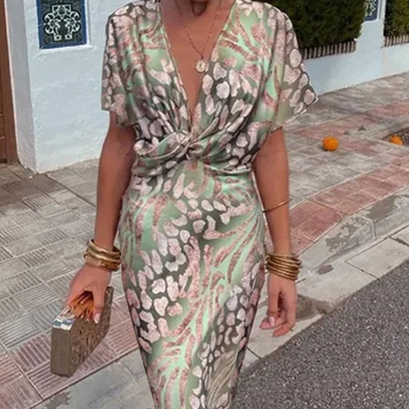 Elegant Floral Print V-Neck Maxi Dress