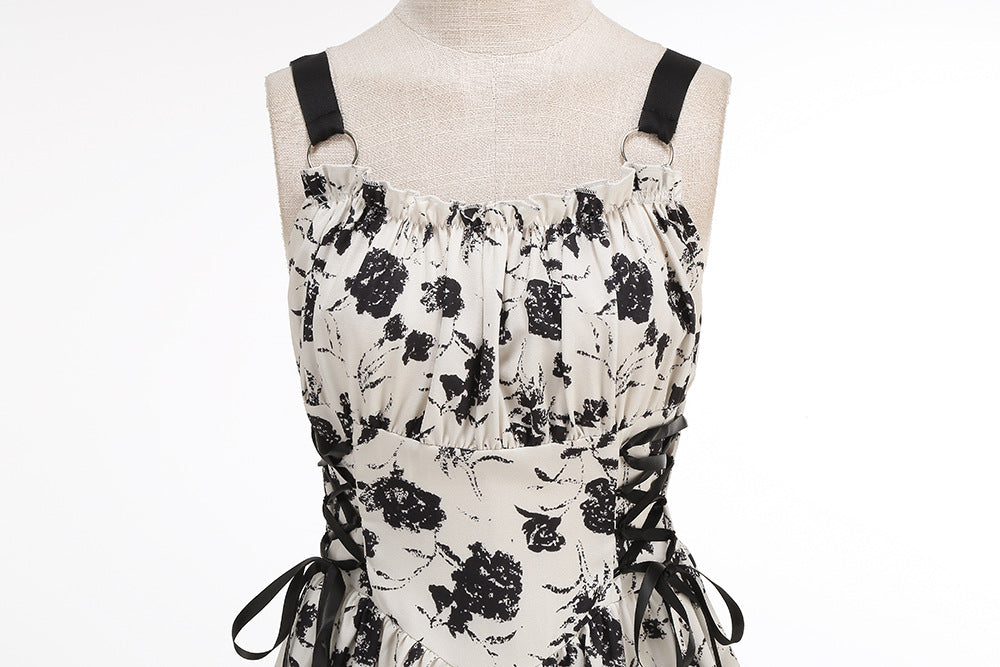 legant Floral Print O-Ring Strap Slimming Party Dress