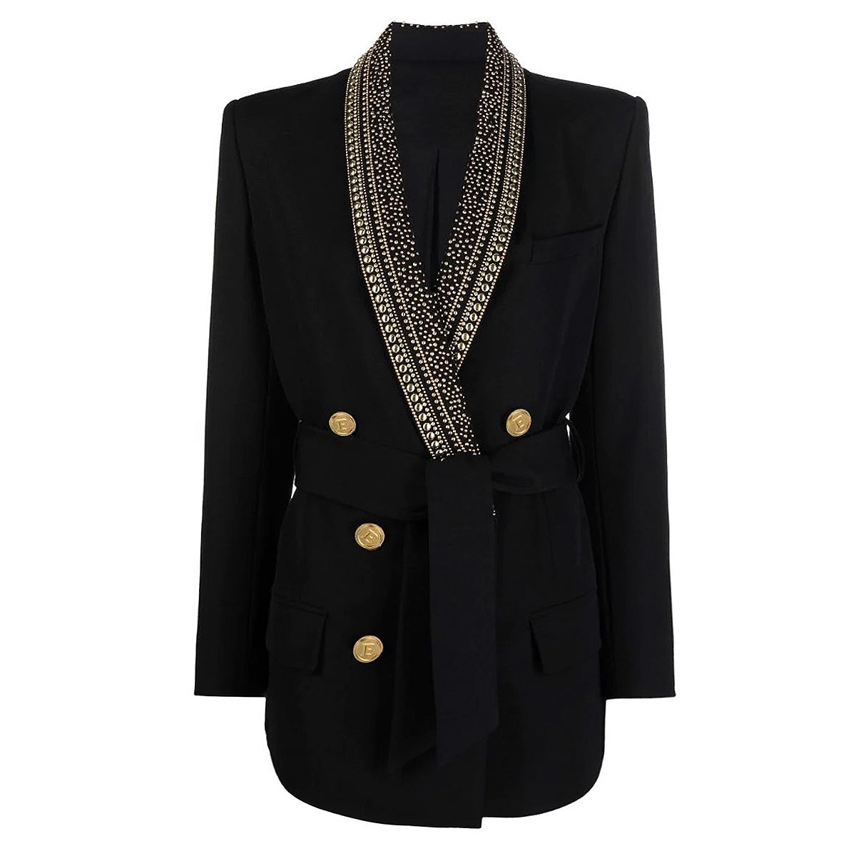 Designed Women's Mid-Length Blazer with Shawl Collar
