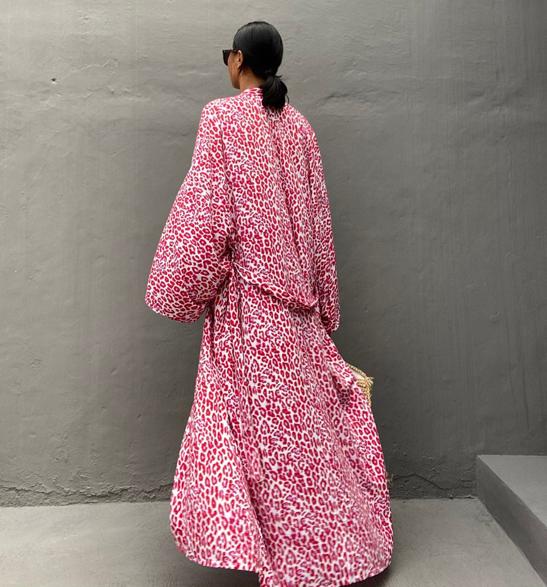 Leopard Print Long Kimono Cover-Up