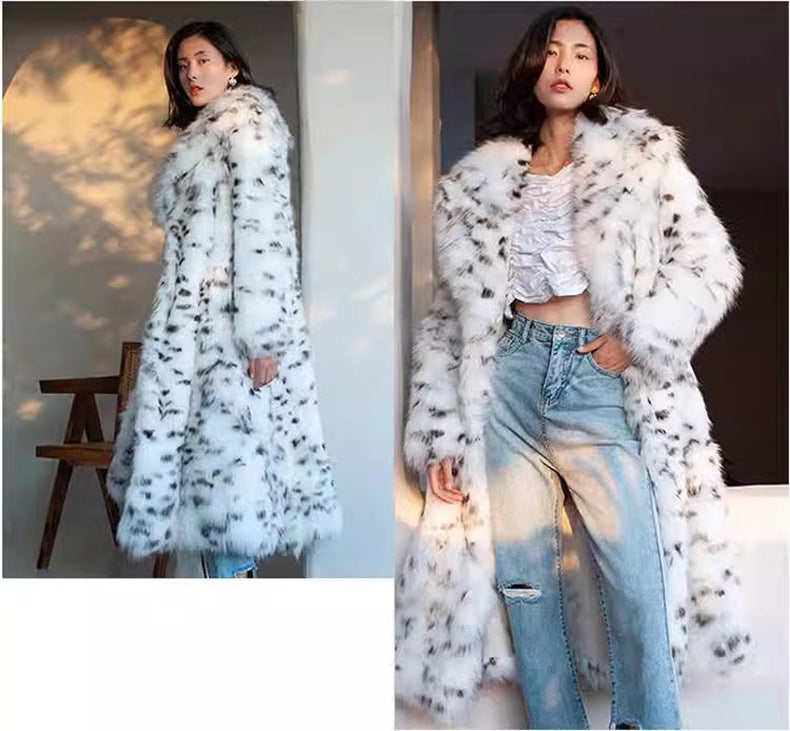 Women's Long Leopard Print Fur Coat