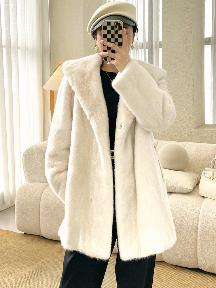 Casual Faux Fur Midi Length Jacket Coats