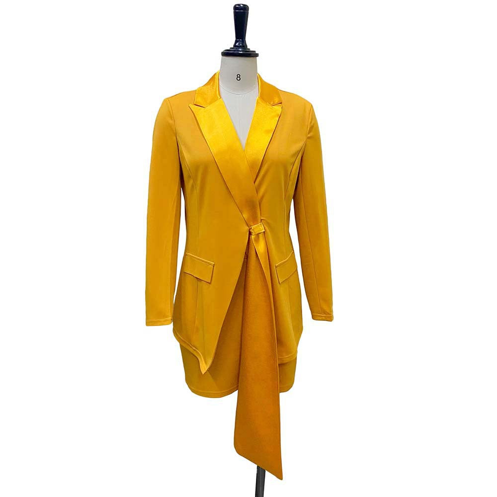 Elegant Women Two Pieces Blazer and Skirts for Women-Dresses-Yellow-S-Free Shipping at meselling99