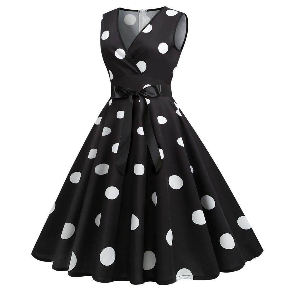 Casaul Sleeveless Dot Print Vintage Dresses-Dresses-Free Shipping at meselling99