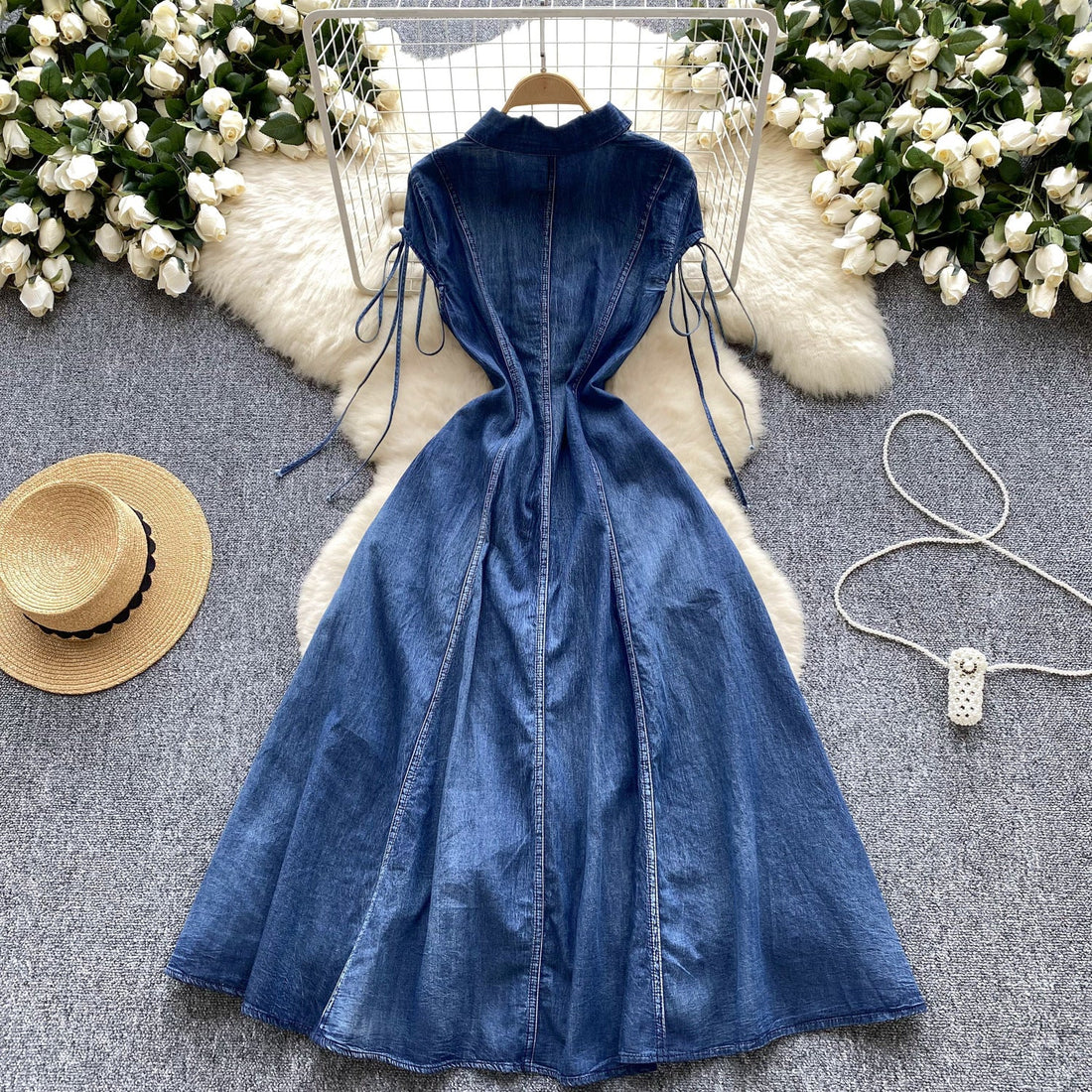 Retro Elegant Embroidery Women's Denim Dress