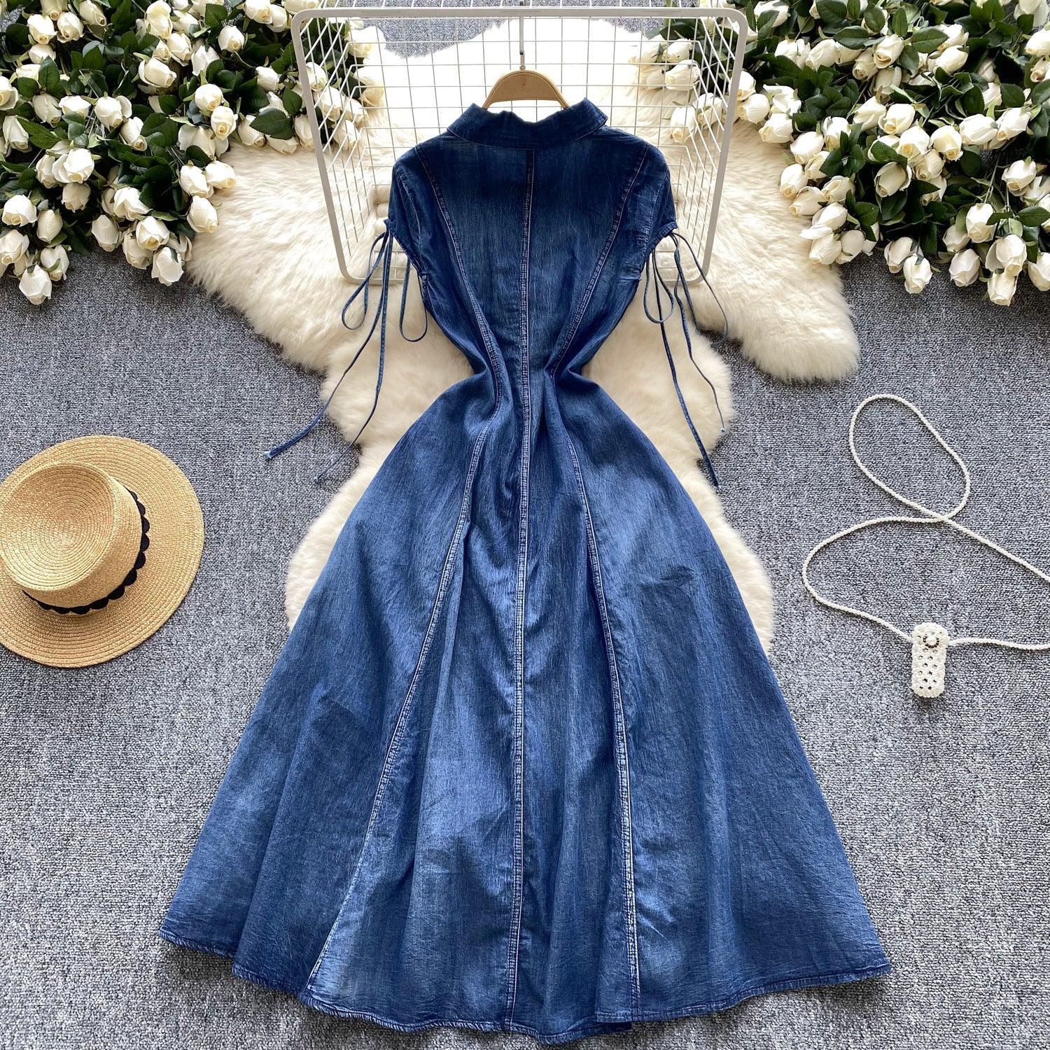 Retro Elegant Embroidery Women's Denim Dress