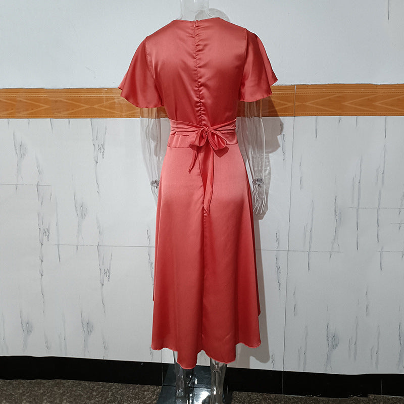 Elegant & Sexy V-Neck Tie-Waist Asymmetrical Dress