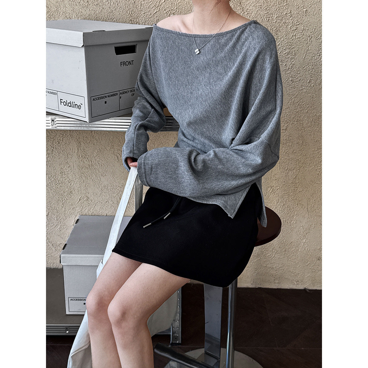 Designer Asymmetrical Shoulder Sweatshirt
