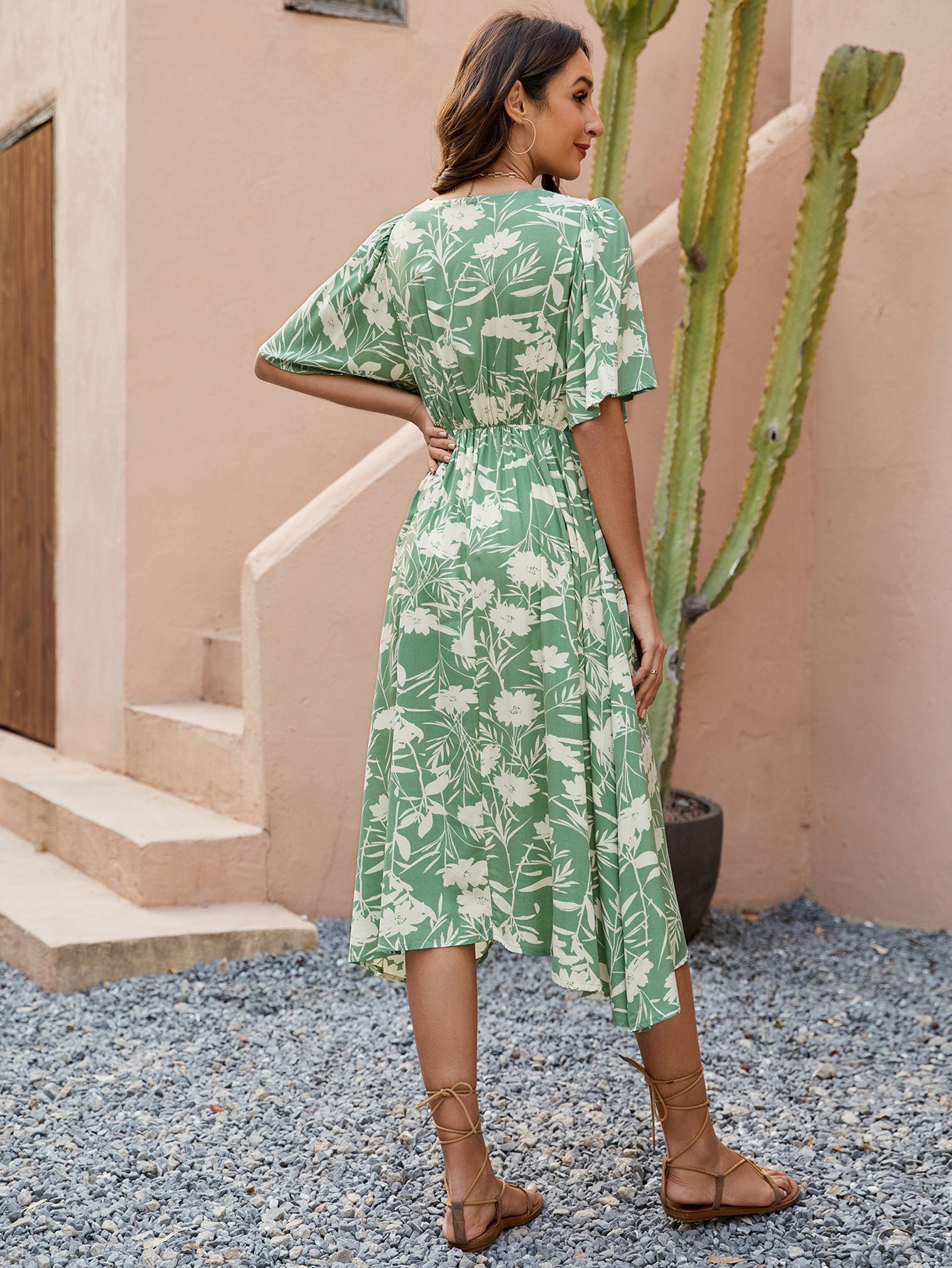 Women's Summer V-Neck Floral Print Rayon Dress