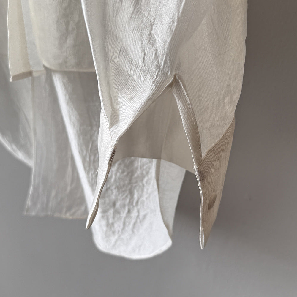 Women's Backless Knotted Shirt – Summer Loose Fit Long Sleeve Sun Protection Blouse-White-M-Free Shipping Leatheretro