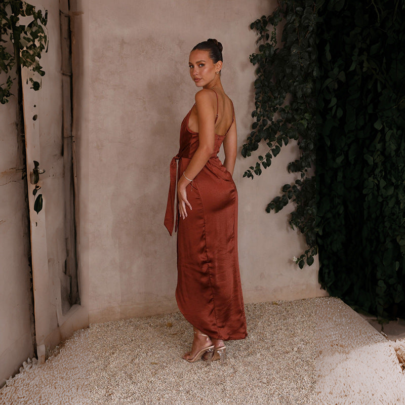 Elegant Solid Color Strappy French Dress