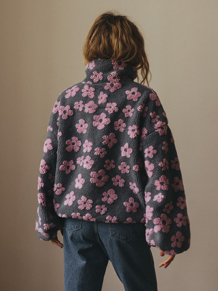 Women's Floral Print Sherpa Hoodie