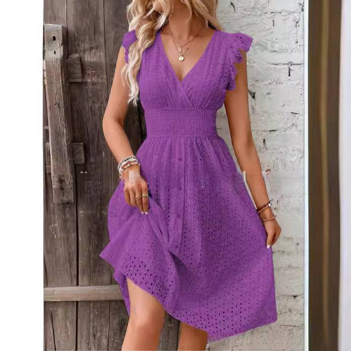 Women's Slimming V-Neck Plus Size Solid Color Dress