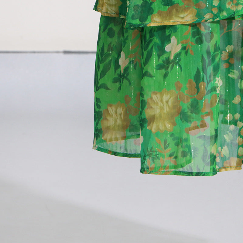 Designed Green Elegant Off-Shoulder Strapless Chiffon Maxi Dress