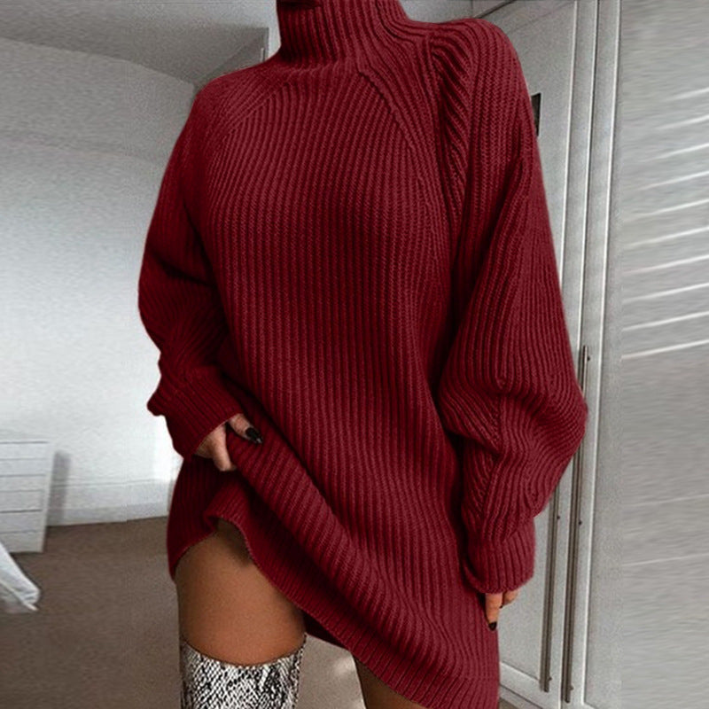 Women's Knit High Neck Sweater Dress