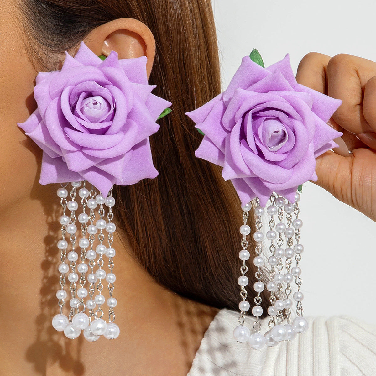 Boho Blooms: Oversized Faux Flower Tassel Earrings