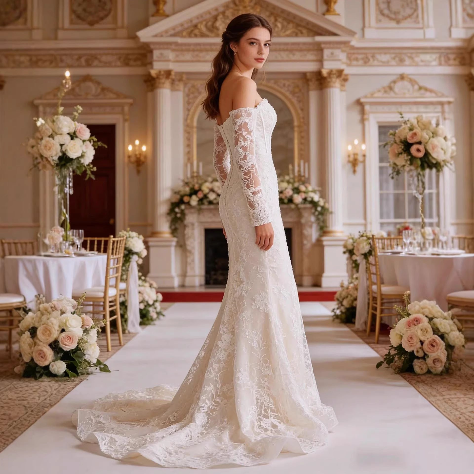 Retro Off-Shoulder Lace Mermaid Wedding Dress