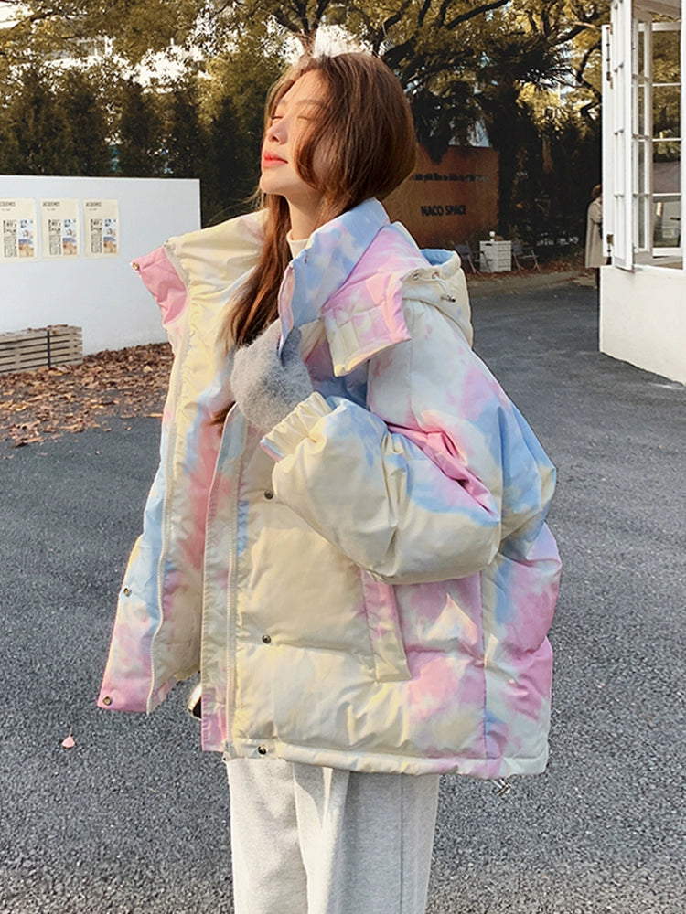 Oversized Tie-Dye Puffer Coat for Women