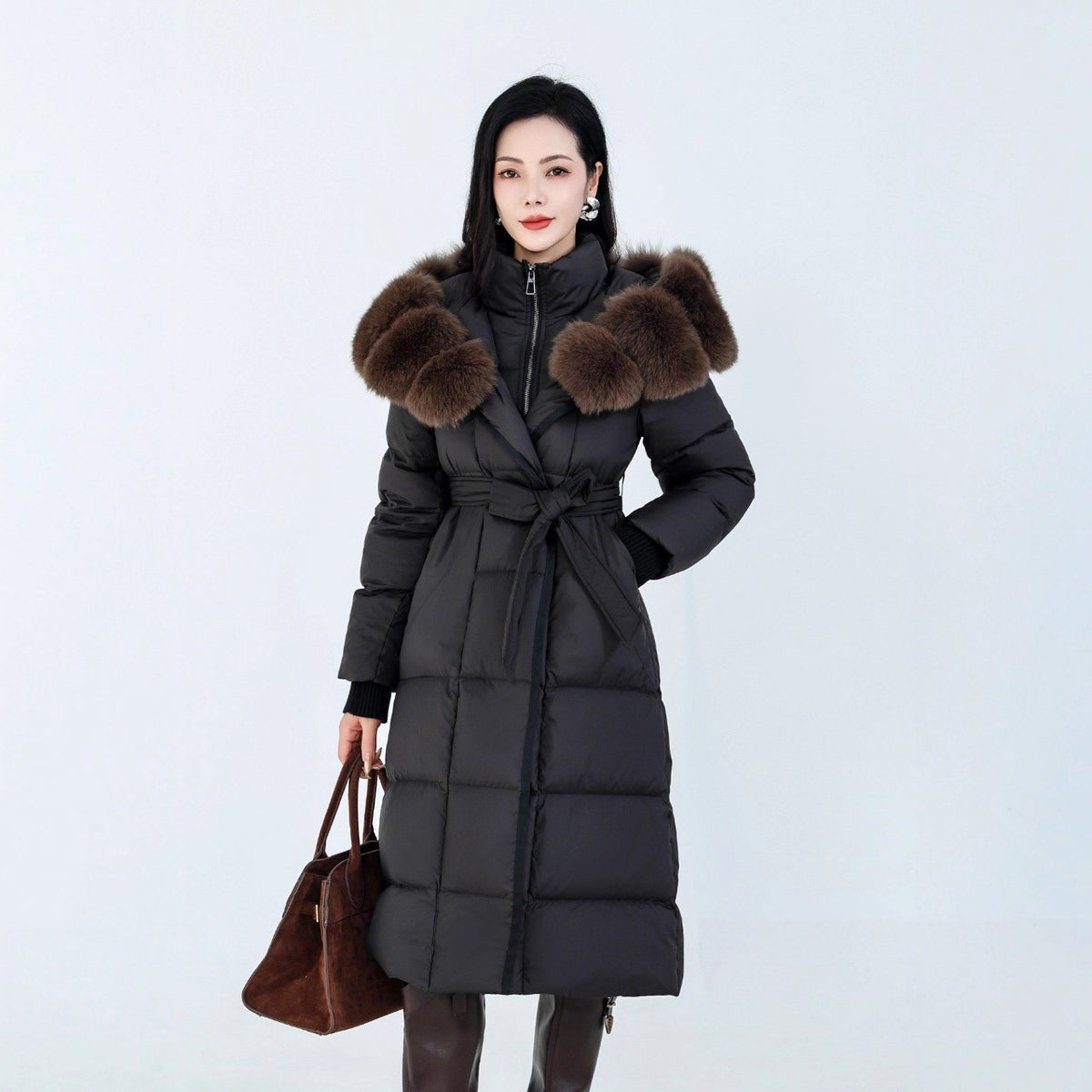 Women's Eco-Friendly Fox Fur Hood Down Coa