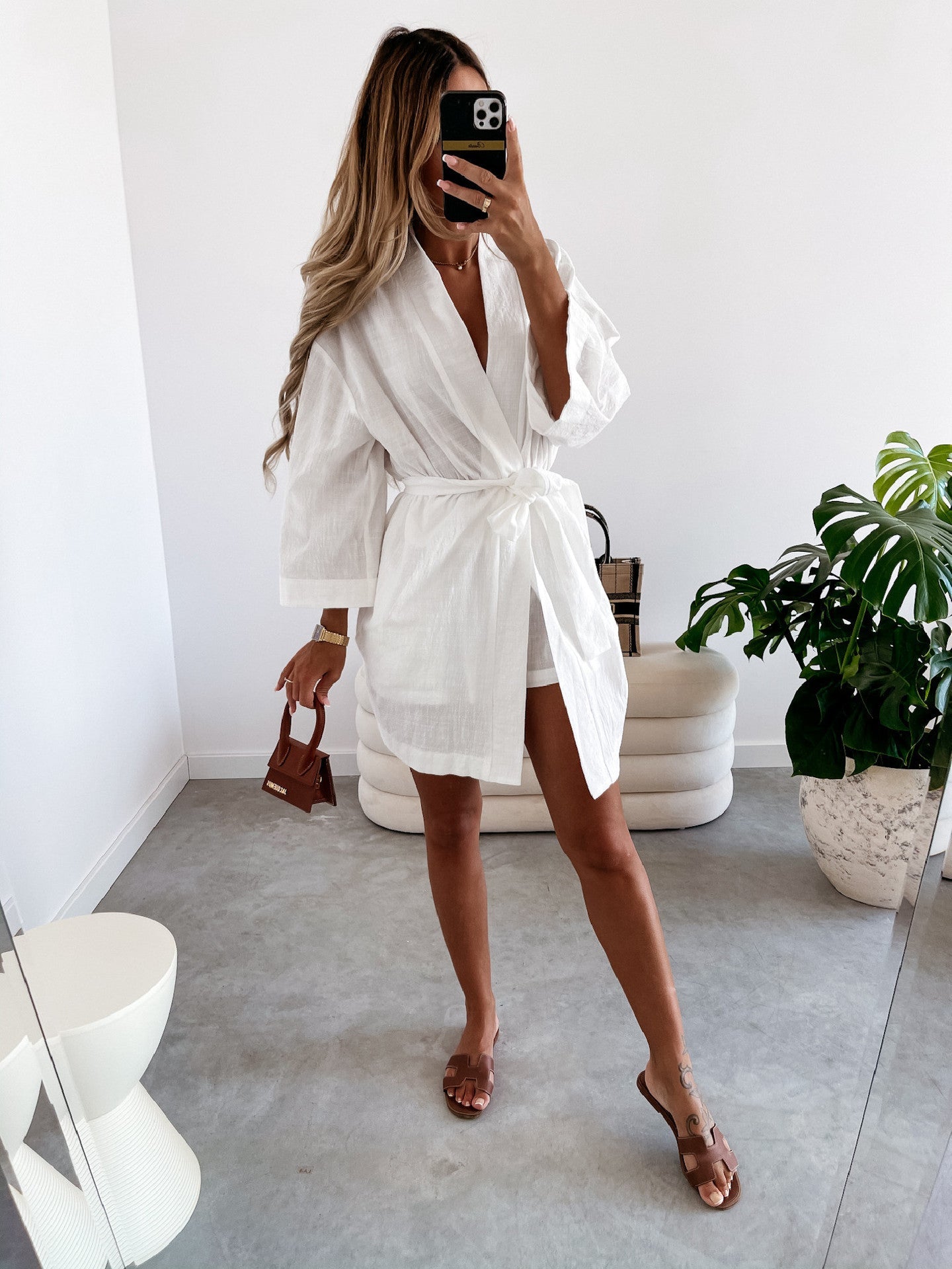 Penni Satin Balloon Sleeve Wrap Dress - Ivory