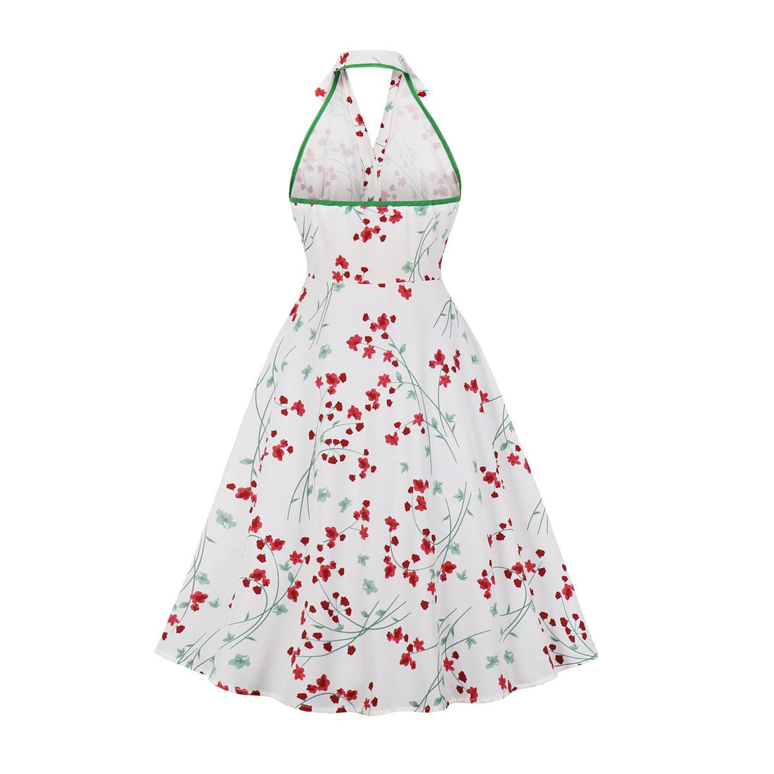 Women Halter Backless Floral Print Vintage Midi Length Dresses-Vintage Dresses-White-S-Free Shipping at meselling99