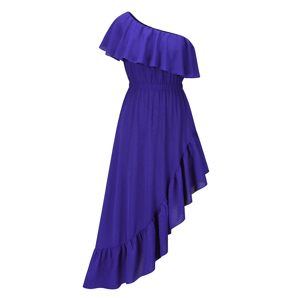Sexy One Shoulder Irregular Women Summer Dresses-Dresses-Blue-S-Free Shipping at meselling99