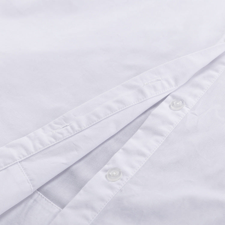 Oversized Fall White Button-Down Cotton Shirt for Women