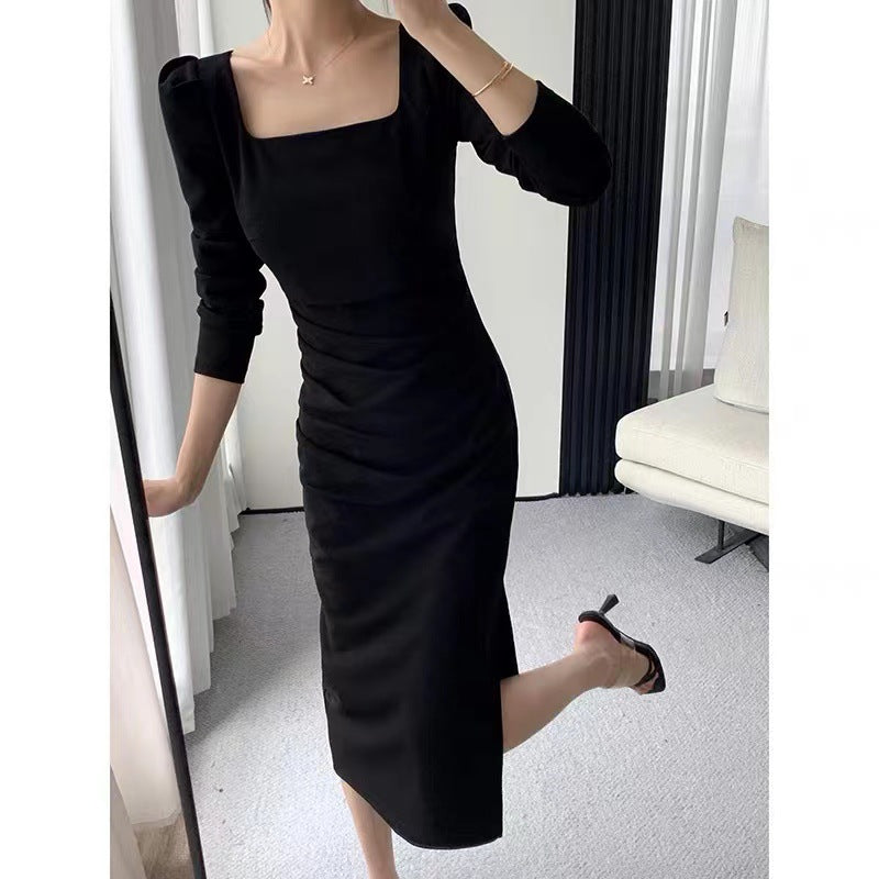 Sexy Square Neckline Long Sleeves Party Dresses-Dresses-Black-S-Free Shipping at meselling99