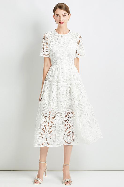 Elegant Slimming Waist with Hollow-Out Lace & Contrast  Dresses