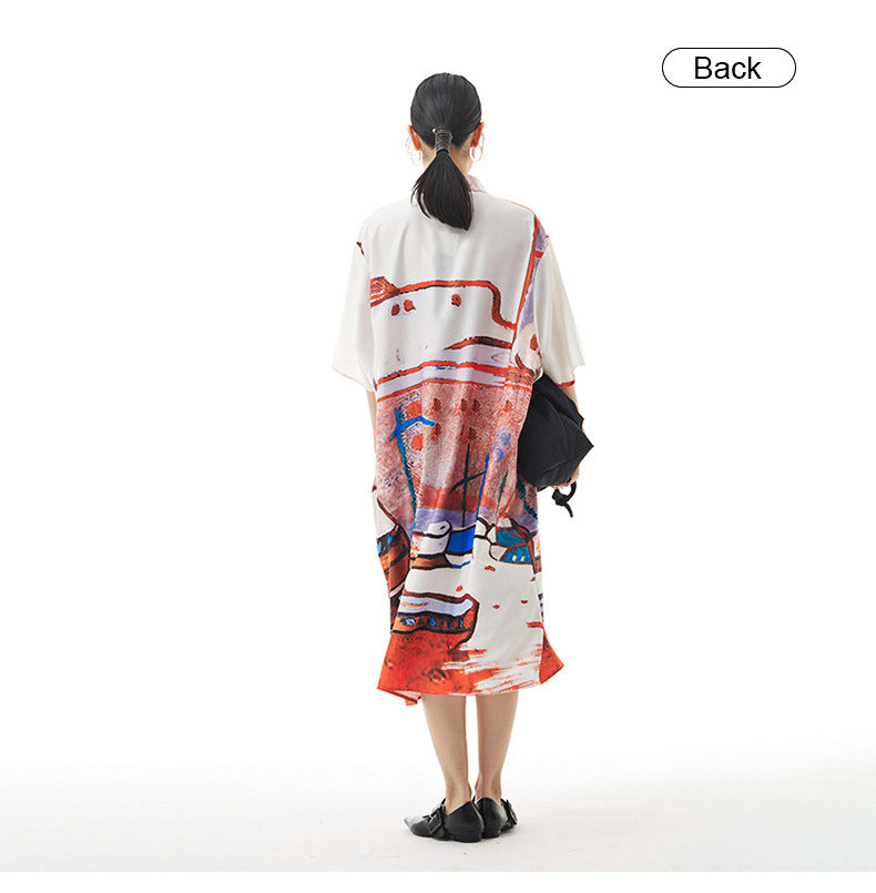 Summer Graffiti Designed Casual Long Sleeves Shirts-Dresses-Free Shipping at meselling99