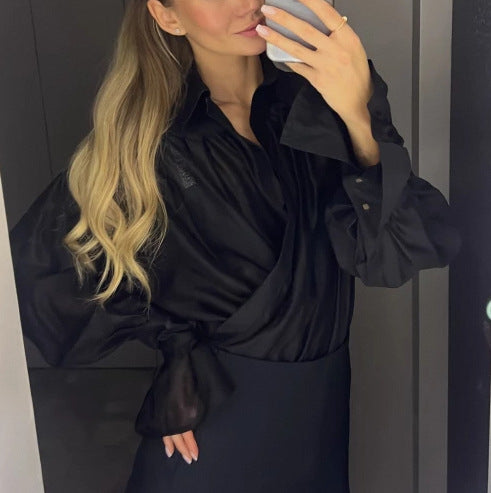 Women's Sheer Sexy Solid Color Blouse Shirts-White-S-Free Shipping Leatheretro