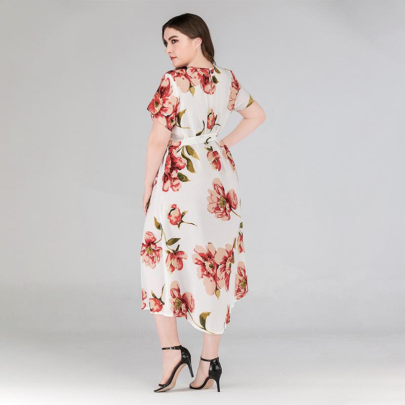 Women Plus Sizes Short Sleeves Foral Print Long Dresses-Plus Size Dresses-Free Shipping at meselling99