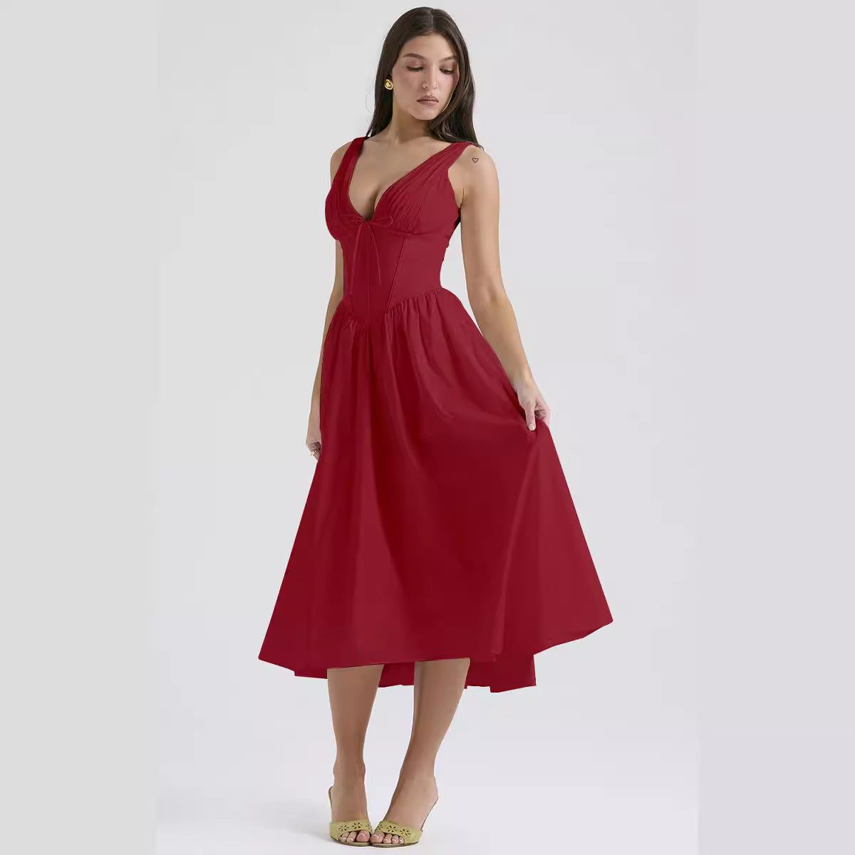 Elegant V-Neck Print Maxi Dress