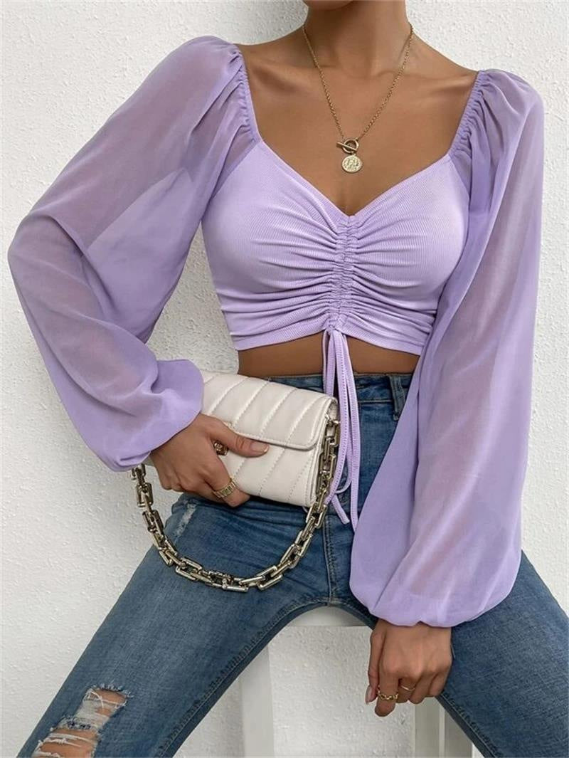 Sexy V-Neck Peplum Chiffon Blouse