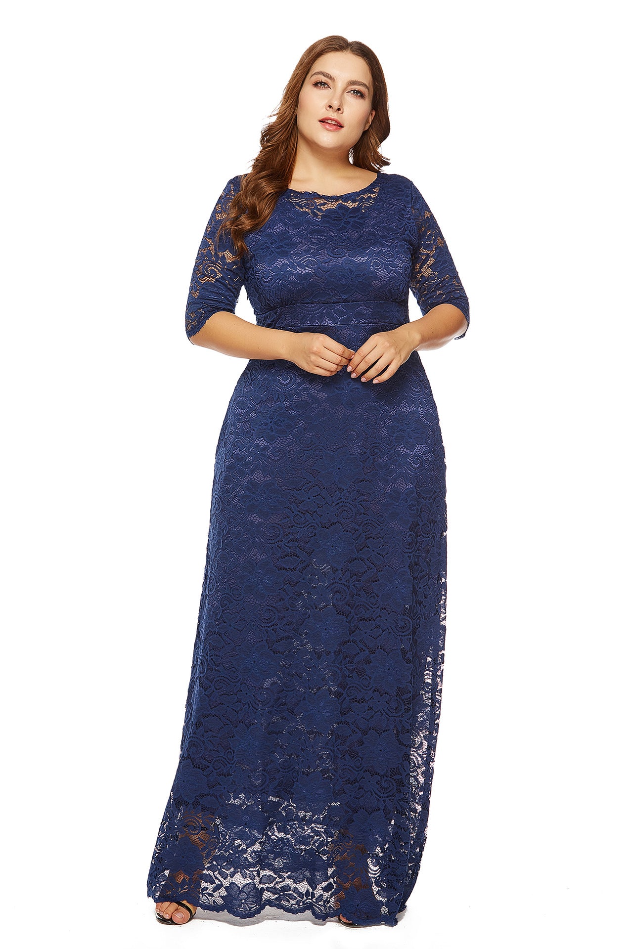 Plus Size Lace Evening Gown with Pockets