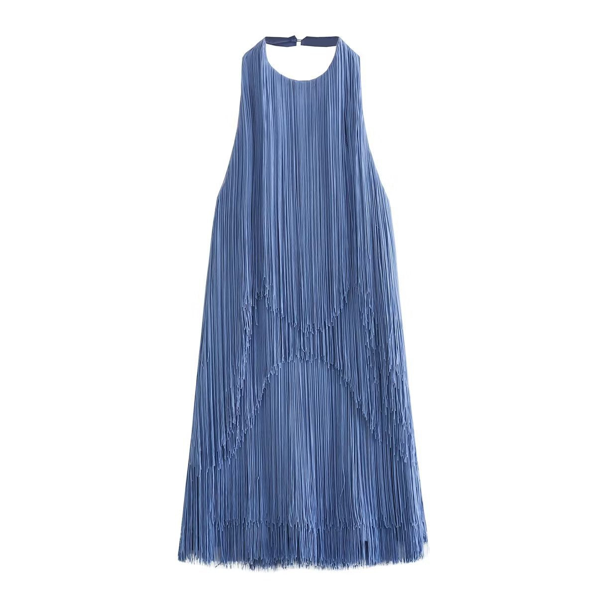 Elegant Halter Neck Fringe Hem Summer Dress