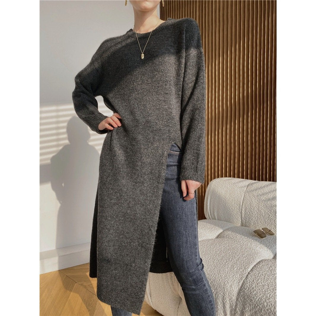 Warm Knitting Split Design Pullover Long Dresses-Dresses-Dark Gray-One Size-Free Shipping at meselling99