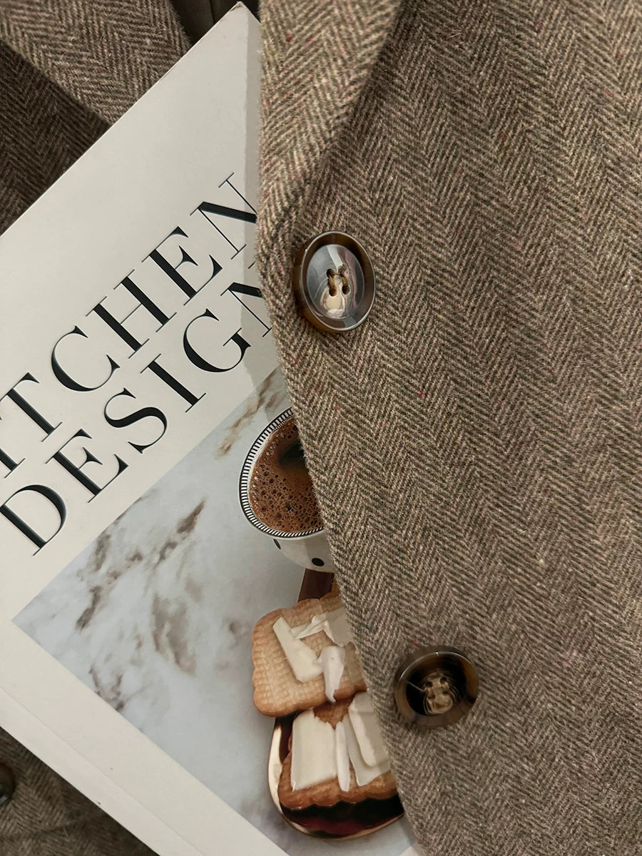 The Light Camel Herringbone Oversized Blazer