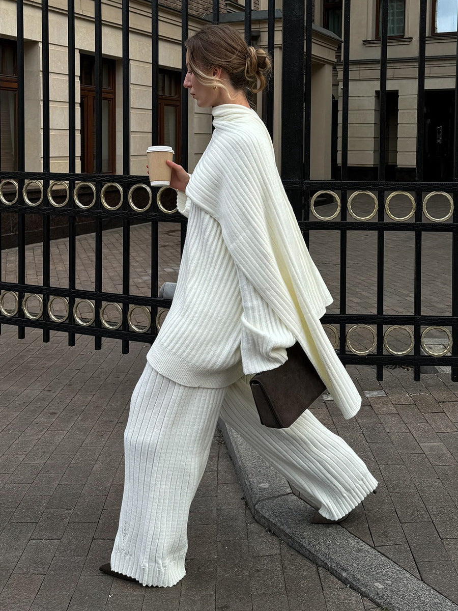 Women's V-Neck Ribbed Knit Sweater Set