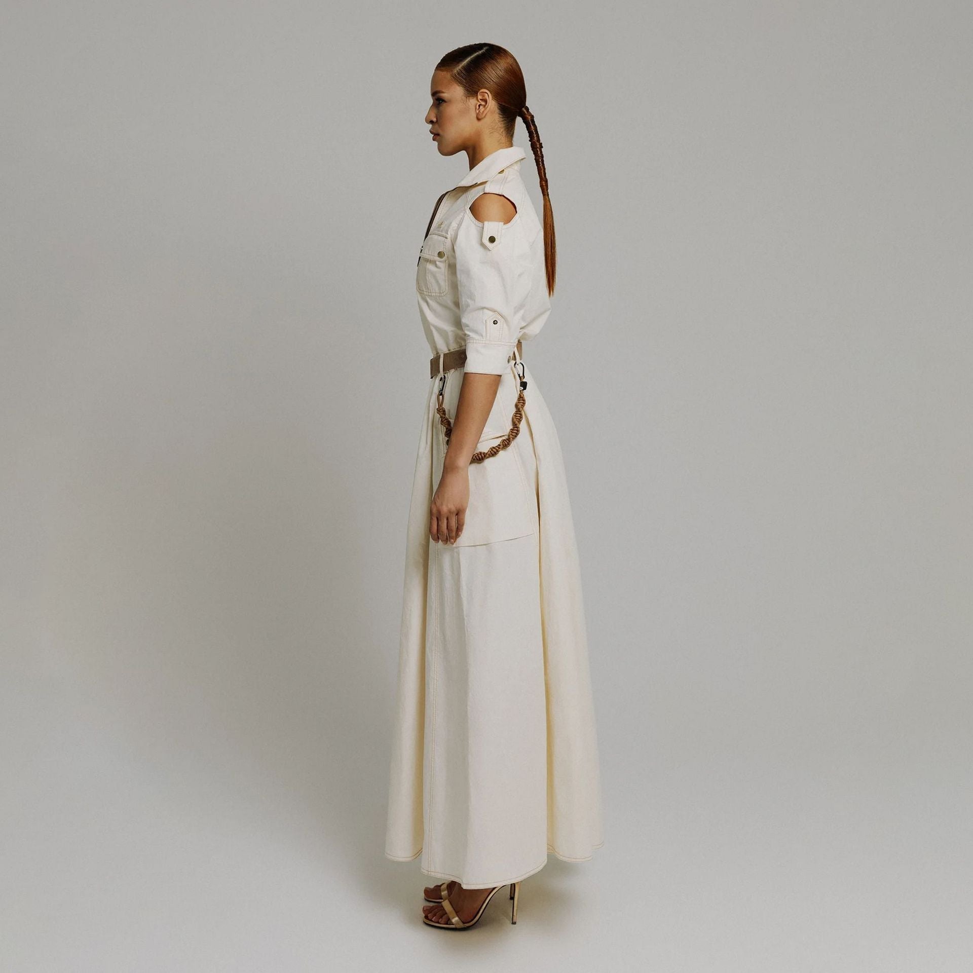 Designed Women's Stylish Off-Shoulder Utility Dress with Belt