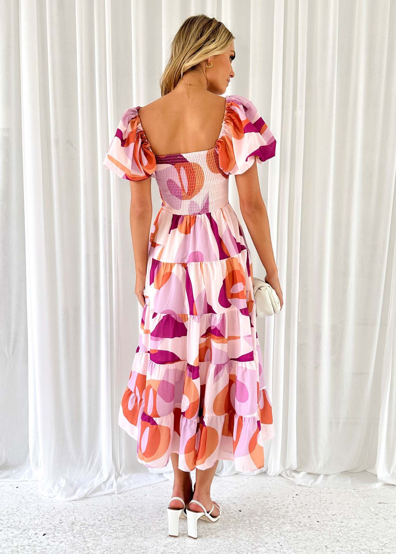 Spring Summer Off-Shoulder Floral Print Puff Sleeve Dress