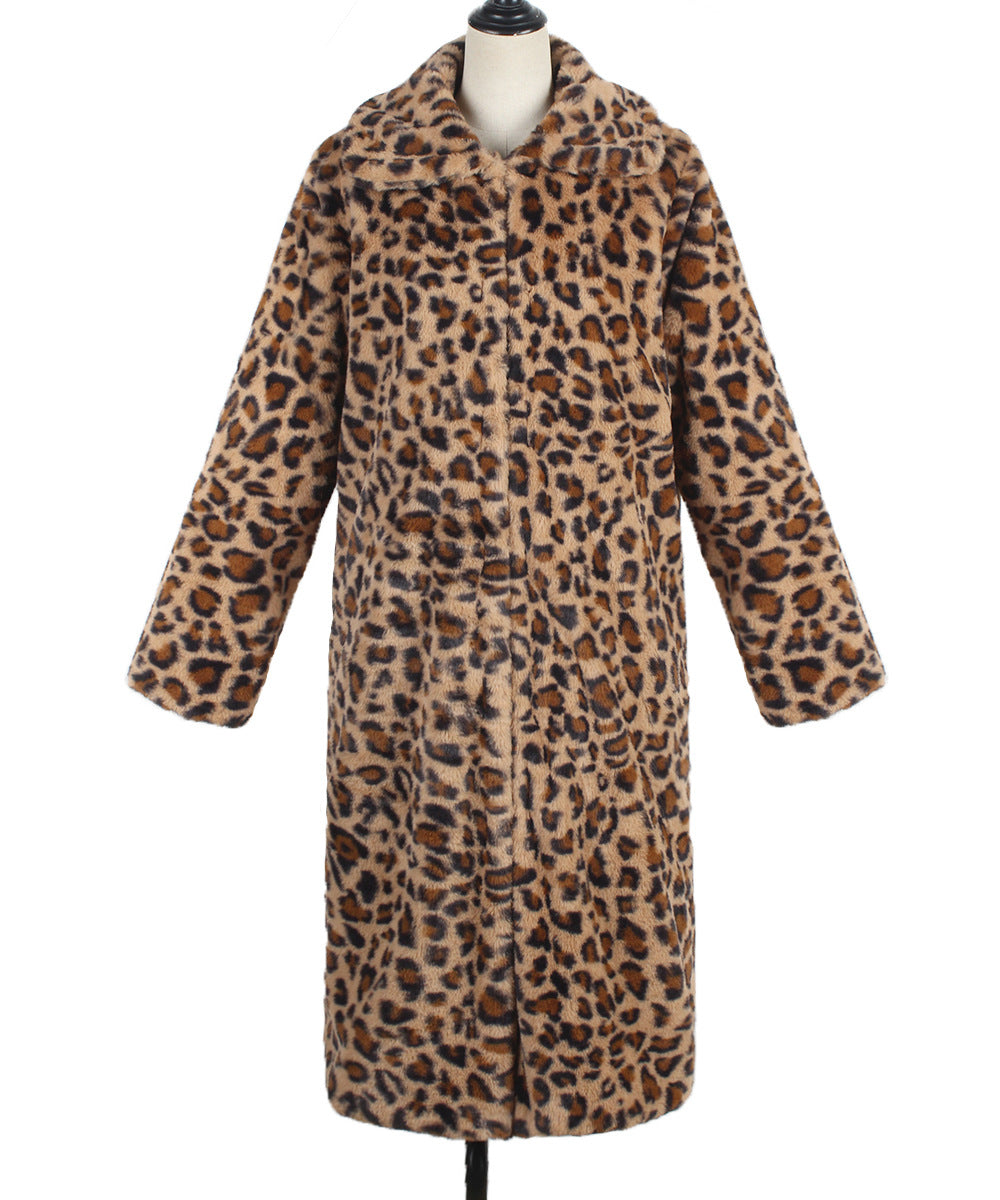 Women's Long Leopard Print Faux Fur Coat