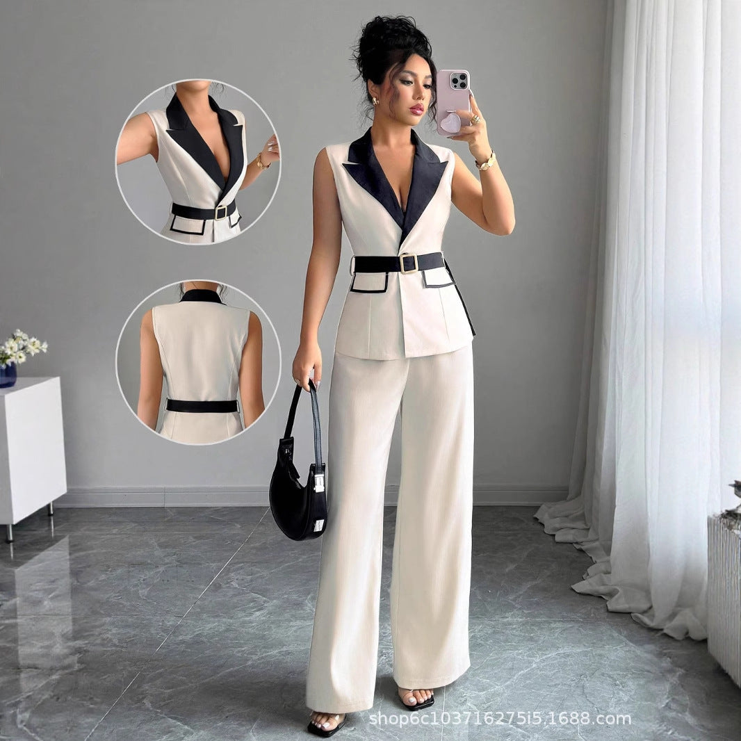 Elegant Strapless Straight-Leg Pantsuit Set for Women – Vest & Trousers Outfit