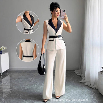 Elegant Strapless Straight-Leg Pantsuit Set for Women – Vest & Trousers Outfit